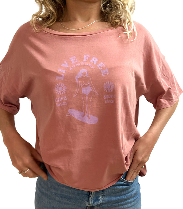 Komsurf Ladies Live Free T-shirt Desert Rose